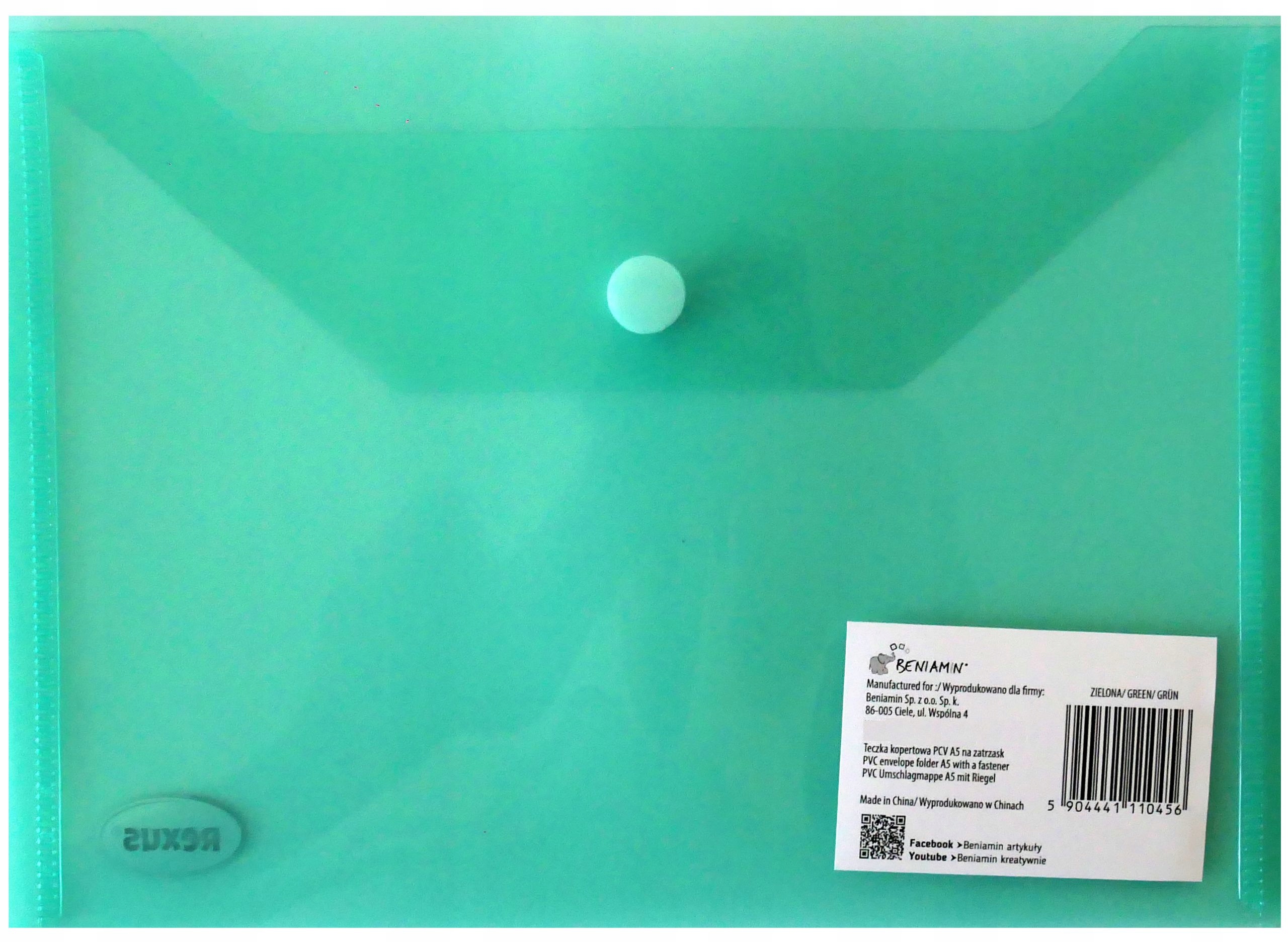 TECZKA SZKOLNA KOPERTOWA PCV A5 ZATRZASK ZIELONA Kod producenta 111045