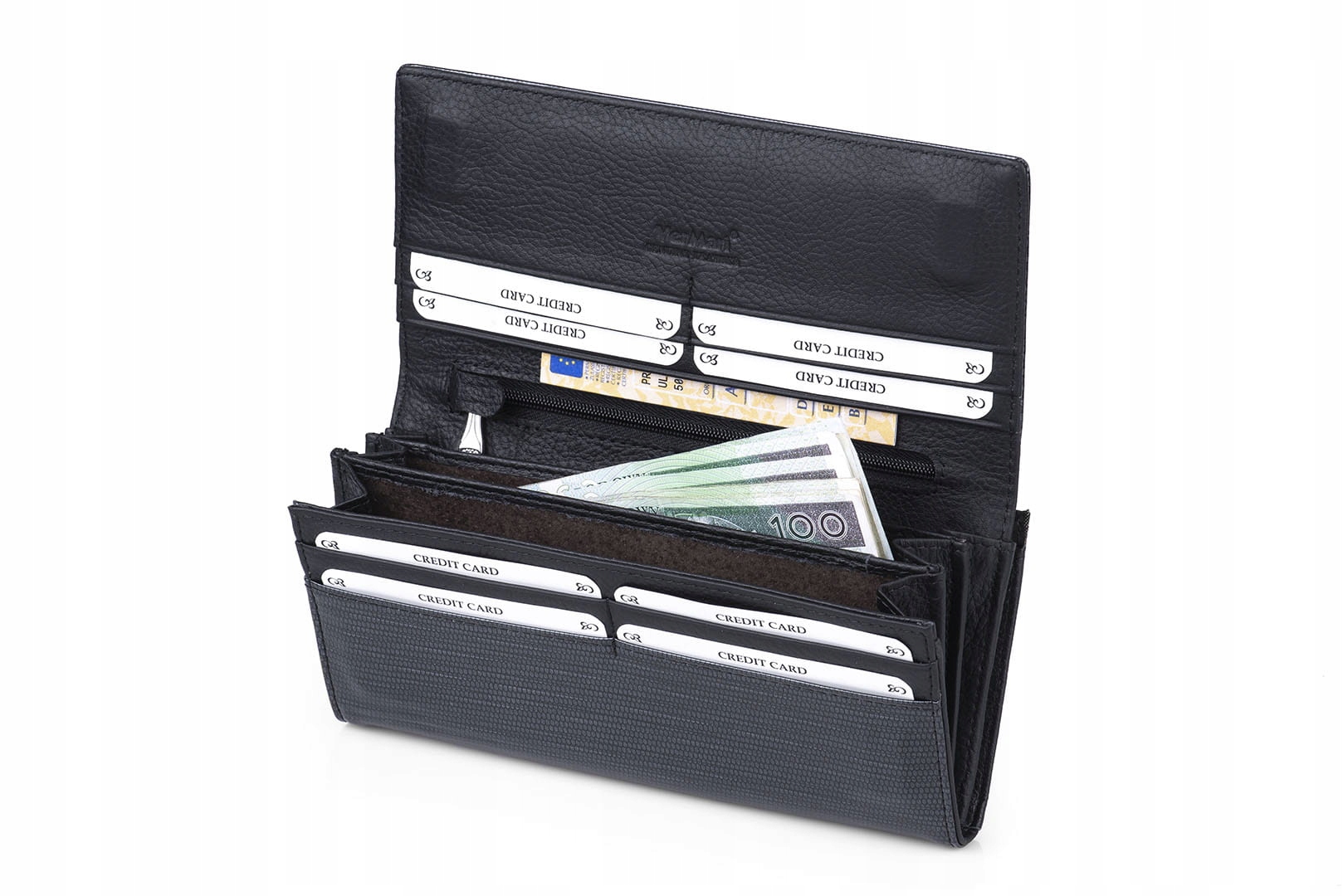 Portfel damski Skórzany VerMari Na Magnes Czarny Materiał dominujący skóra naturalna licowa