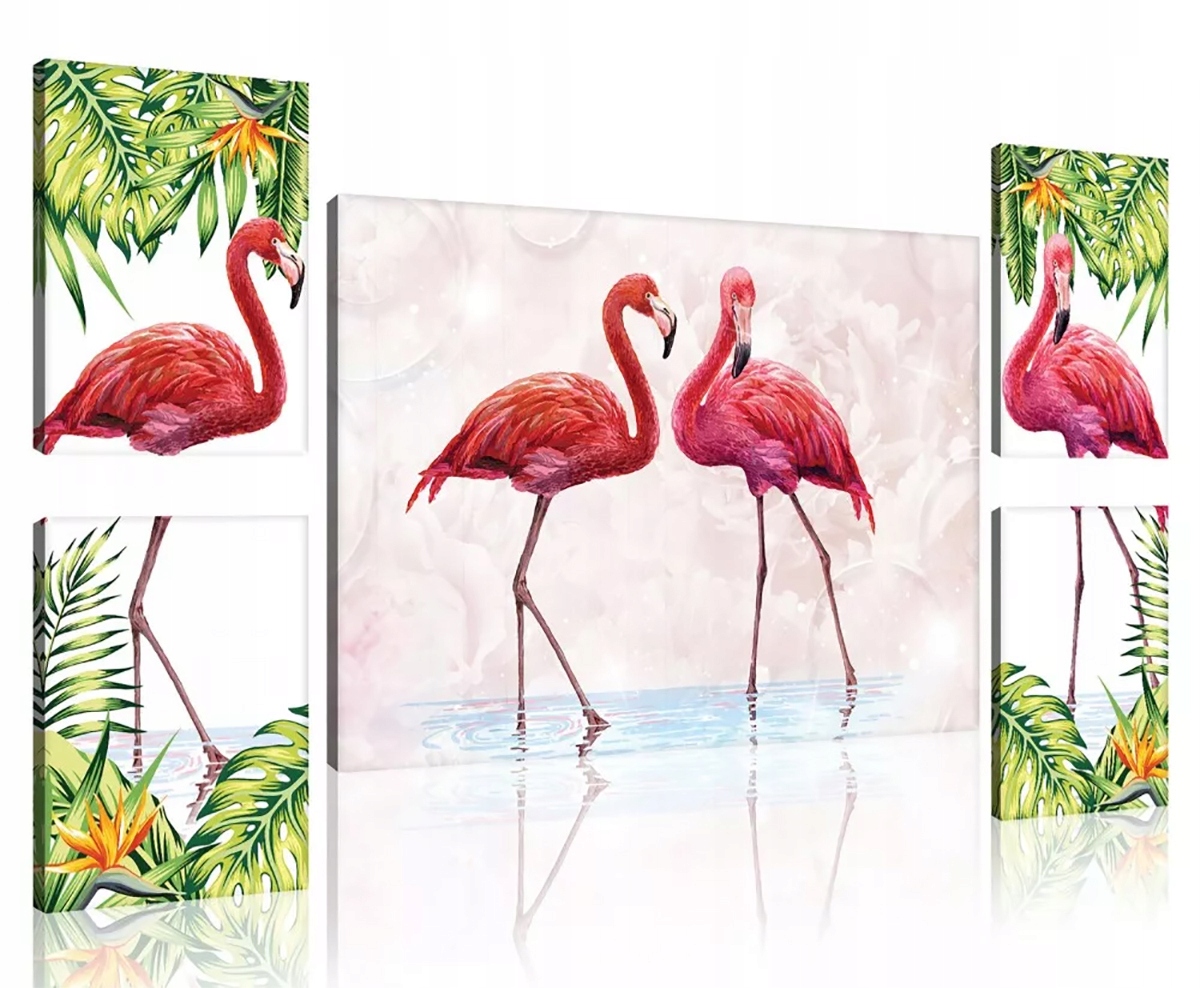 Obraz Na Plátně Canvas Plameňáci Ptáci 5 El.