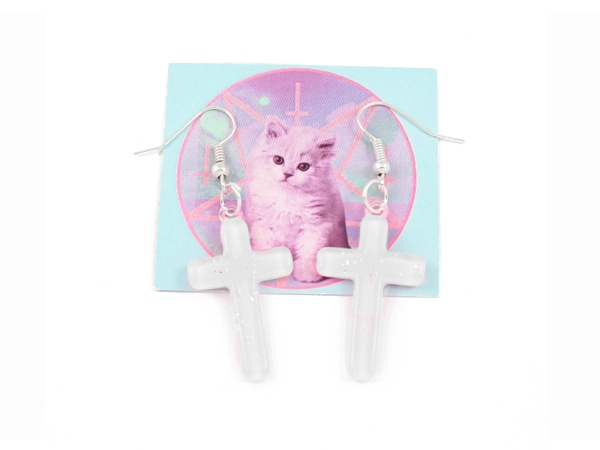 kolczyki KRZYŻE PASTEL białe gothic goth gotyckie