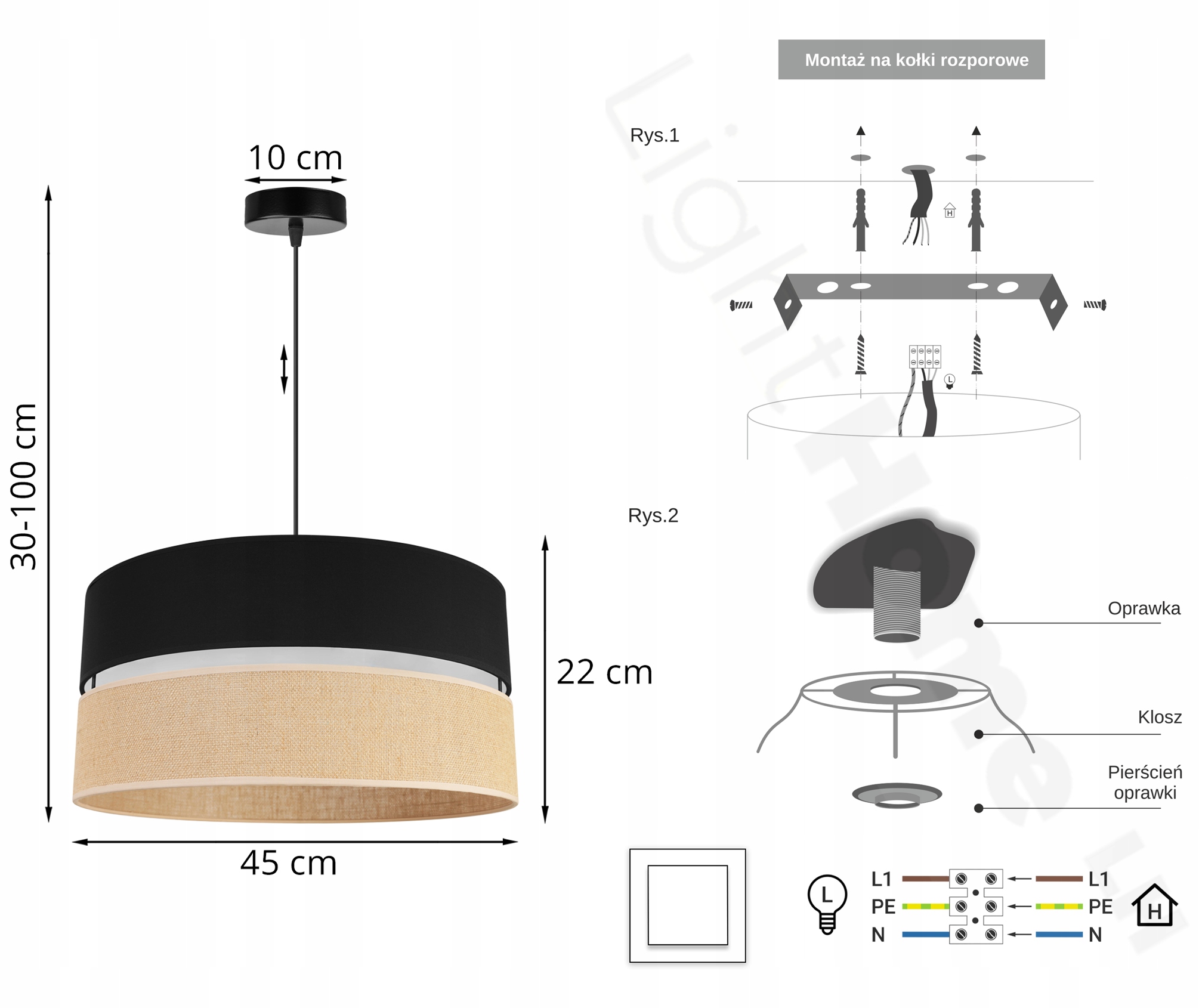 Wisząca Lampa Sufitowa ŻYRANDOL Abażur 45CM Czarny Marka Light Home