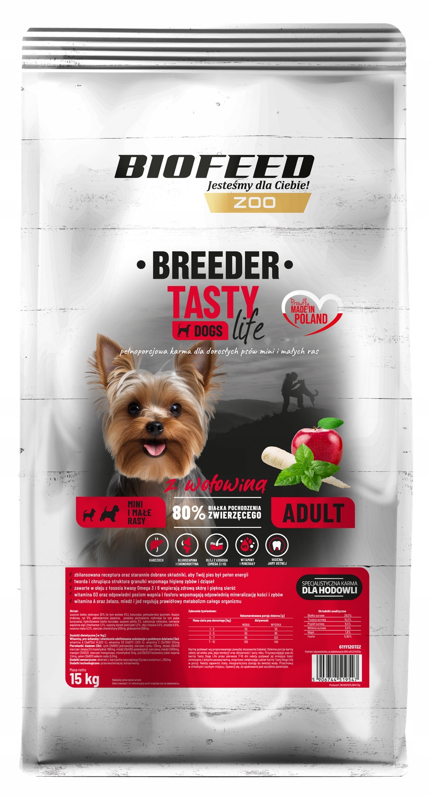 Tasty Dogs Life Breeder Adult Mini & Small z Wołowiną 15kg