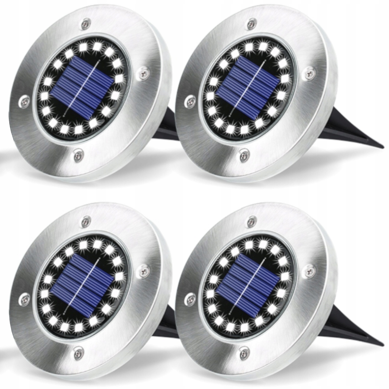 4x LAMPA SOLARNA LED OGRODOWA NAJAZDOWA GRUNTOWA DYSKI MOCNE LAMPY 16 LED