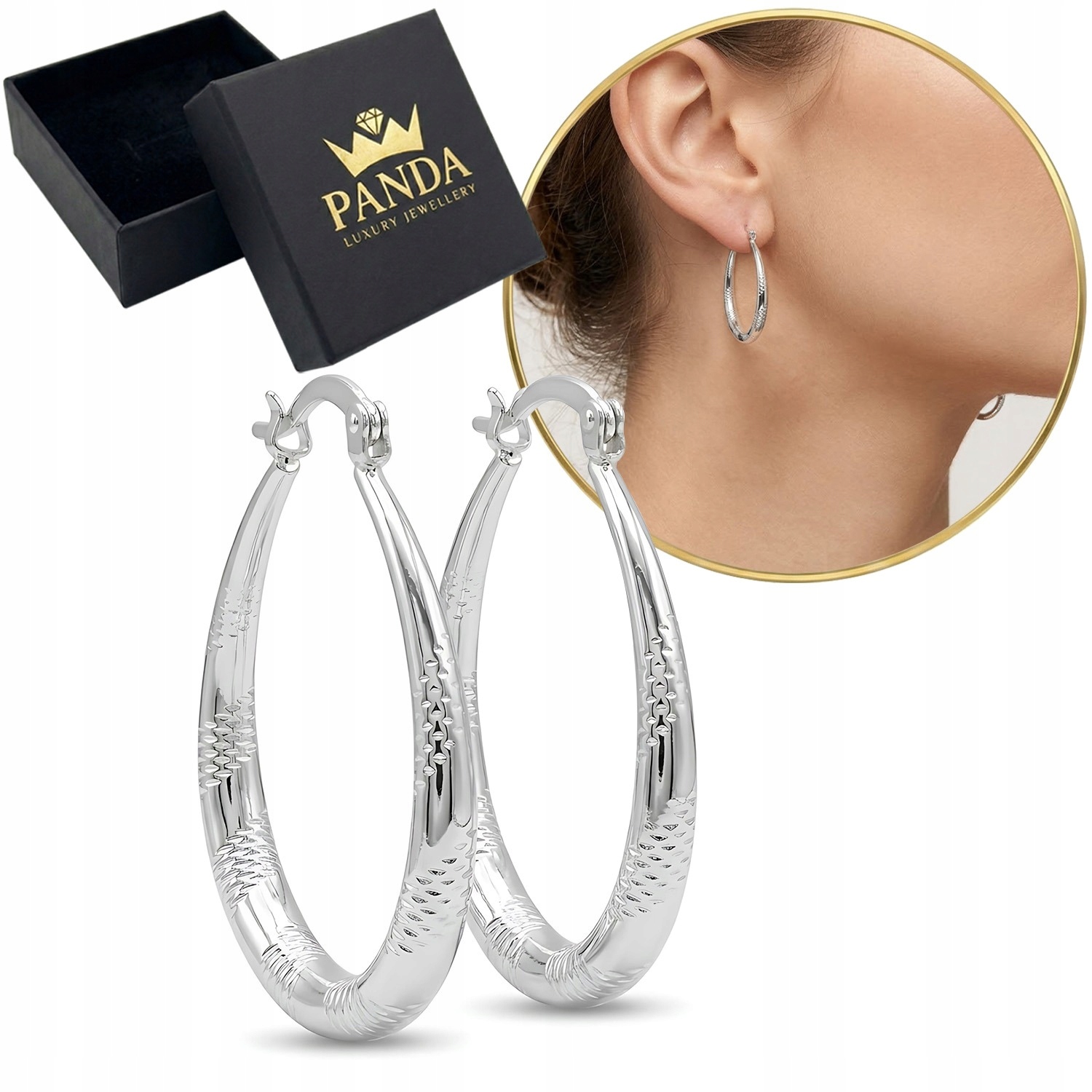 Stříbrné Náušnice Kola 925 Velké lehké oválné diamantové anglické