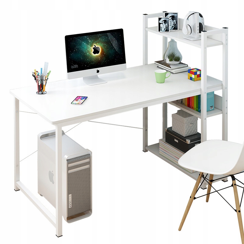 Počítačový Stůl Loft Bílý Pro Mládež Stůl S Policovým Regálem 120