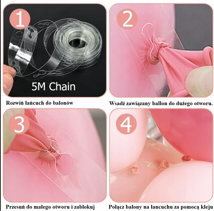 GIRLANDA BALONOWA ROŻOWA ROCZEK CHRZEST DZIEWCZYNKA URODZINY XXL GRATIS 130 Wielkość balonu 12 cale