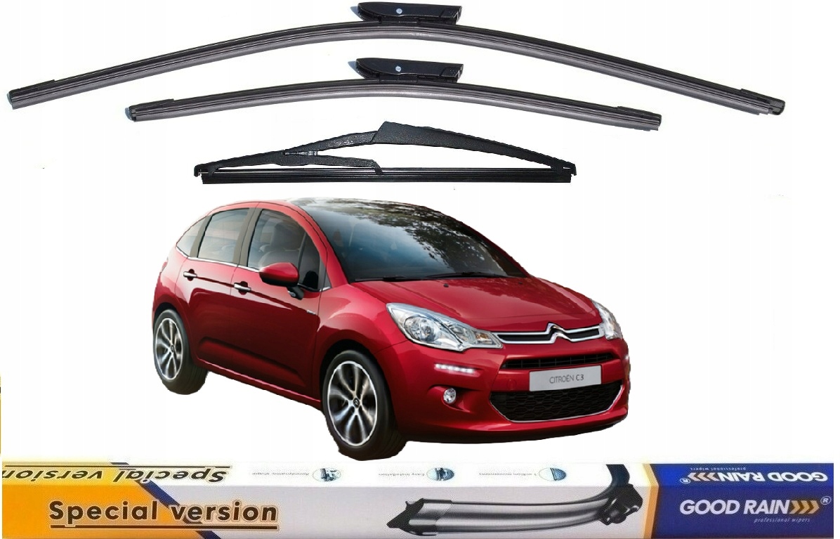 Citroen C3 II 2009-2016 Przód Tył 3x Wycieraczki Komplet Zestaw Płaskie