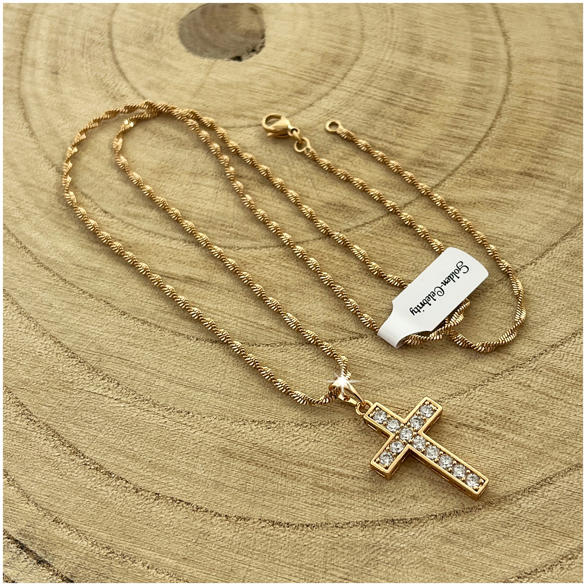 ZŁOTY ŁAŃCUSZEK + KRZYŻYK 18K STAL CHIRURGICZNA NA PREZENT + GRAWER GRATIS Marka Golden Celebrity