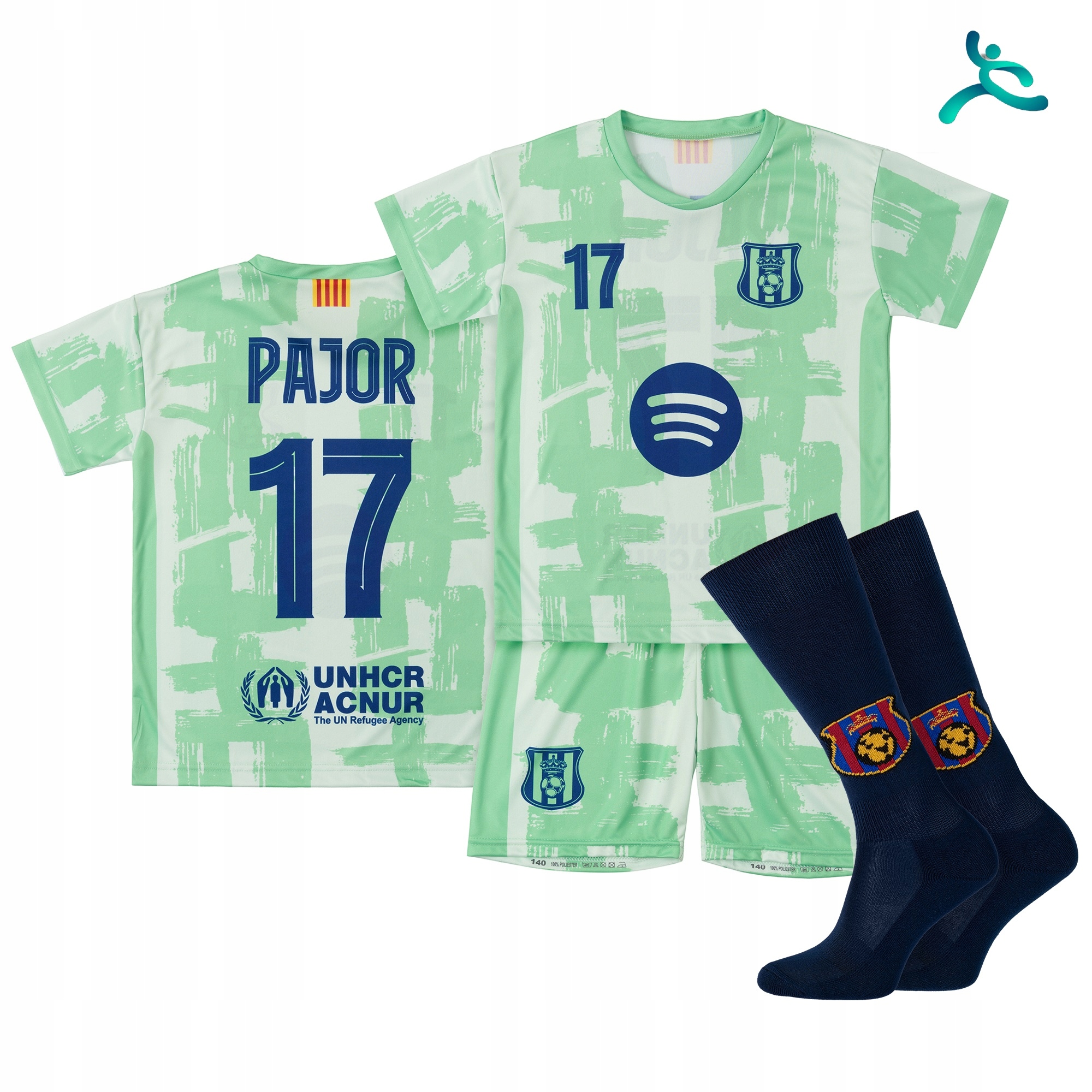 Strój komplet piłkarski getry Pajor rozm. 146