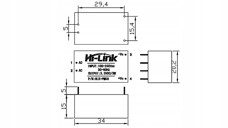 Zasilacz Hi-Link HLK-PM03 100V-240VAC / 3,3VDC 1A Marka Inna