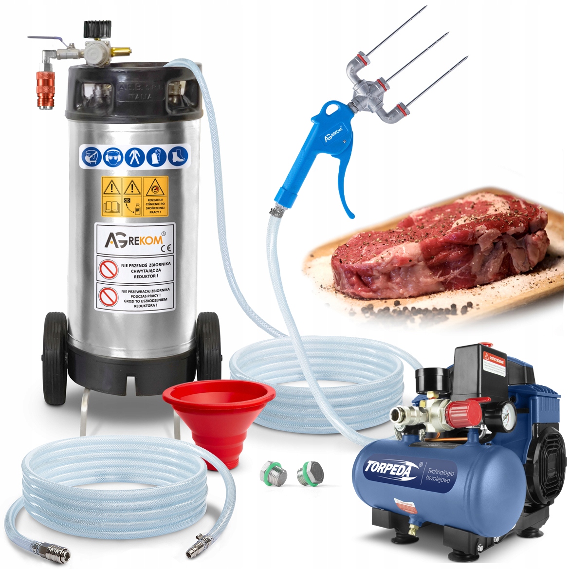 Nastrzykiwarka Szpryca do Mięs Wędlin Ryb 3 Igły Kompresor Bezolejowy