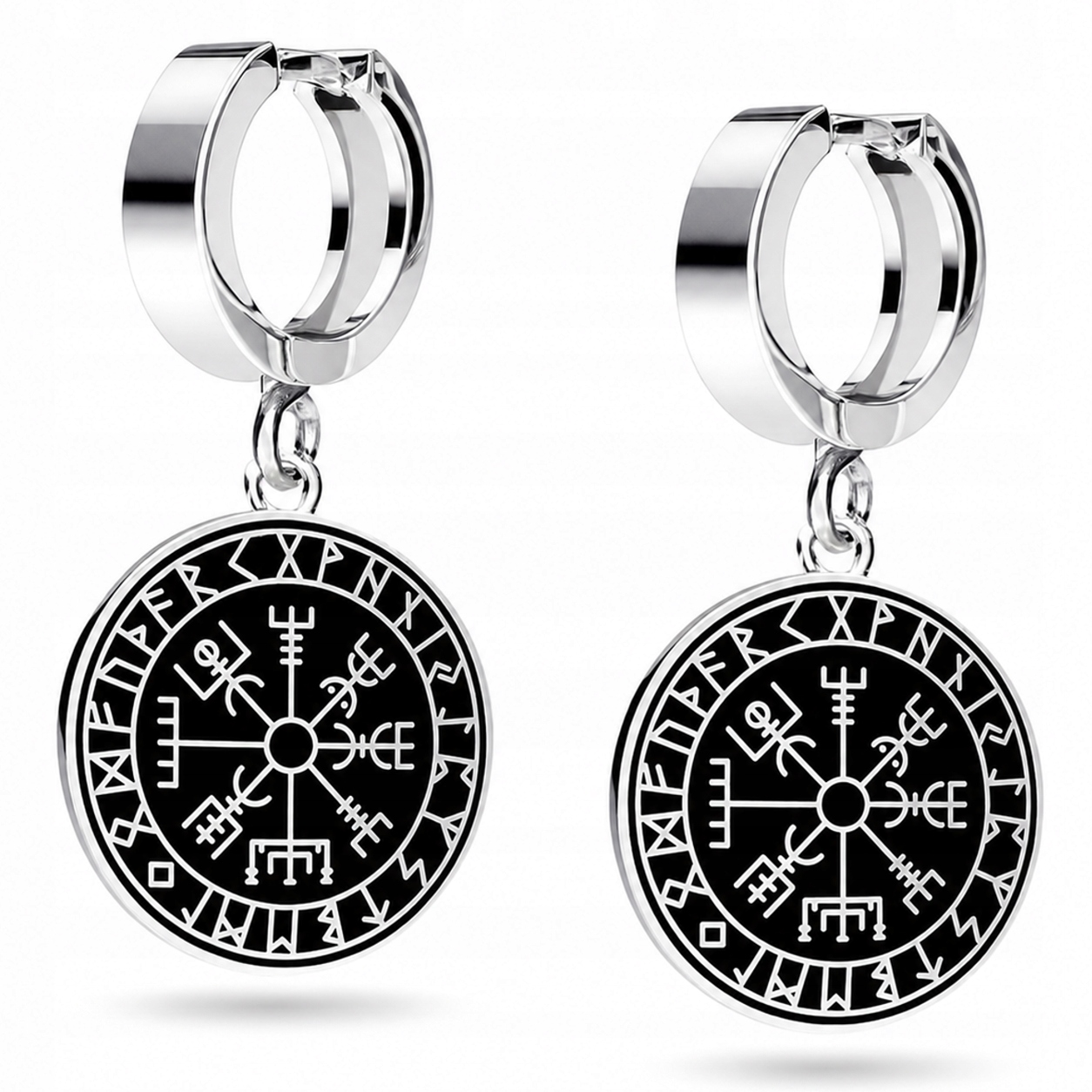 Runový Kompas Wikingó Vegvisir Stříbrné náušnice pouta stříbro 925