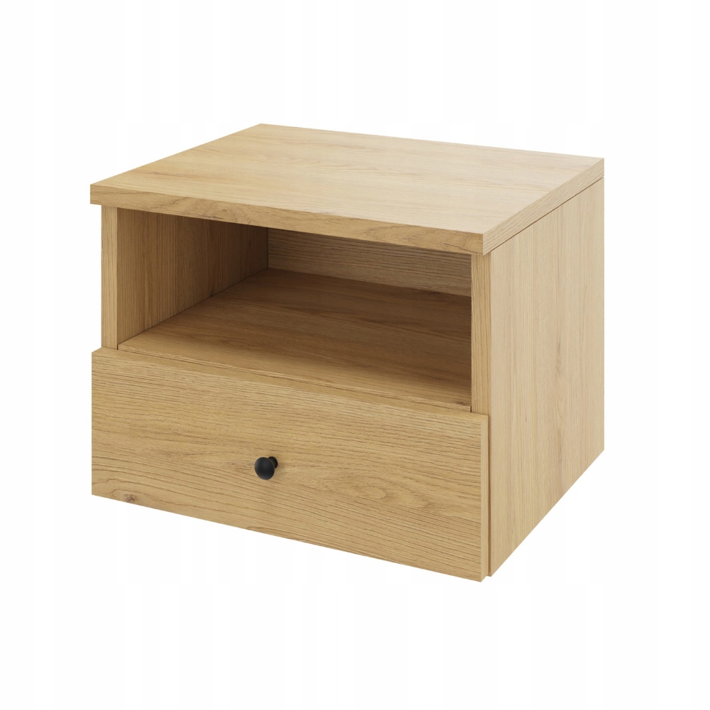 Noční stolek závěsný, šuplík s úchytkou a policí, solární dub, šířka 50 cm