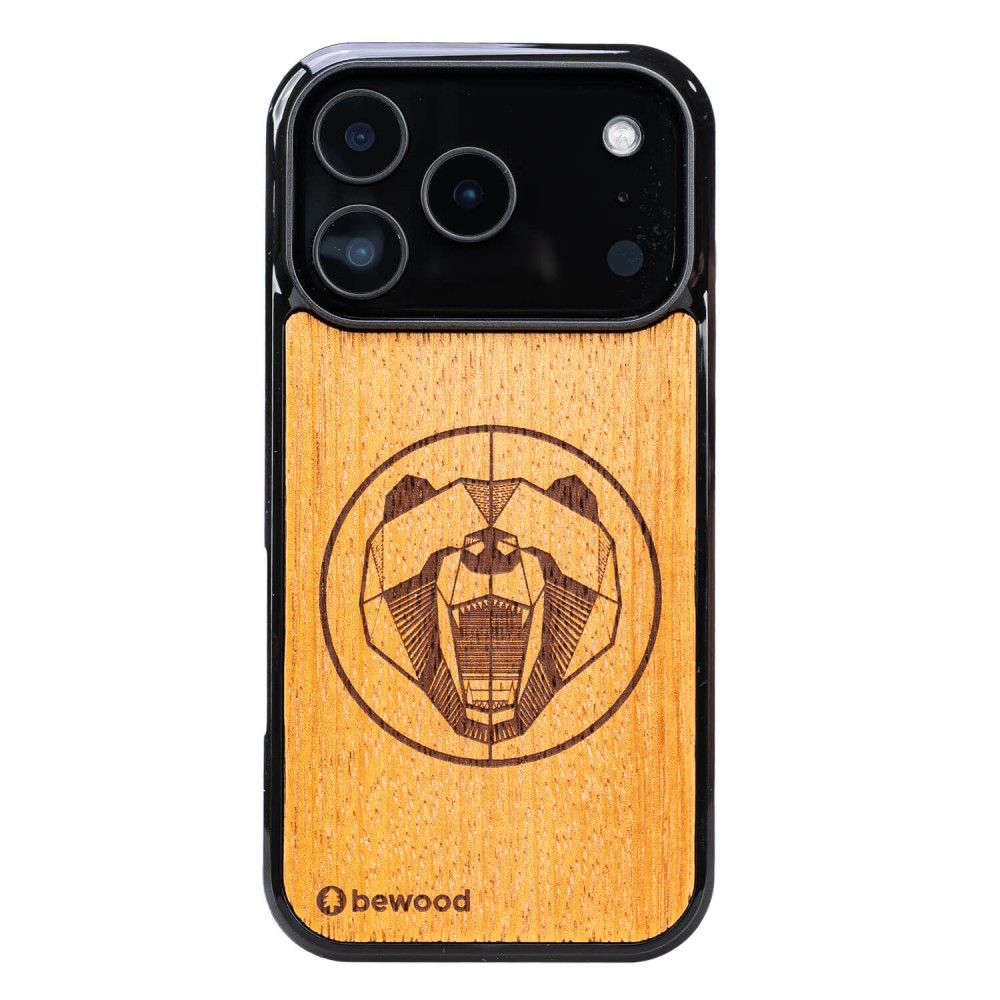 Dřevěný Pouzdro Bewood pro iPhone 17 Pro s motivem medvěda Merbau
