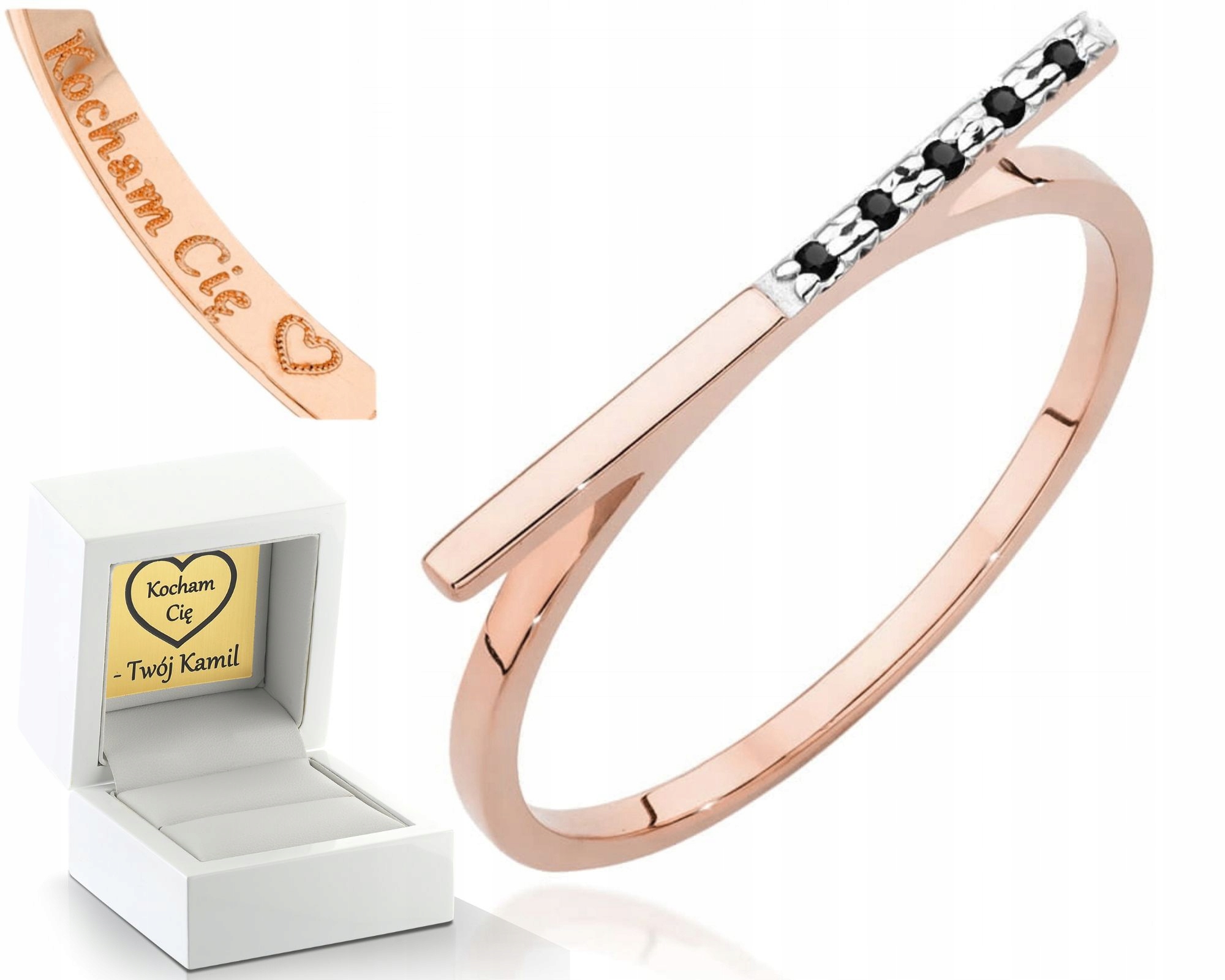 Růžové Zlato Prstýnek Černé Zásnubní Brilianty 585 Gravírování Bonus