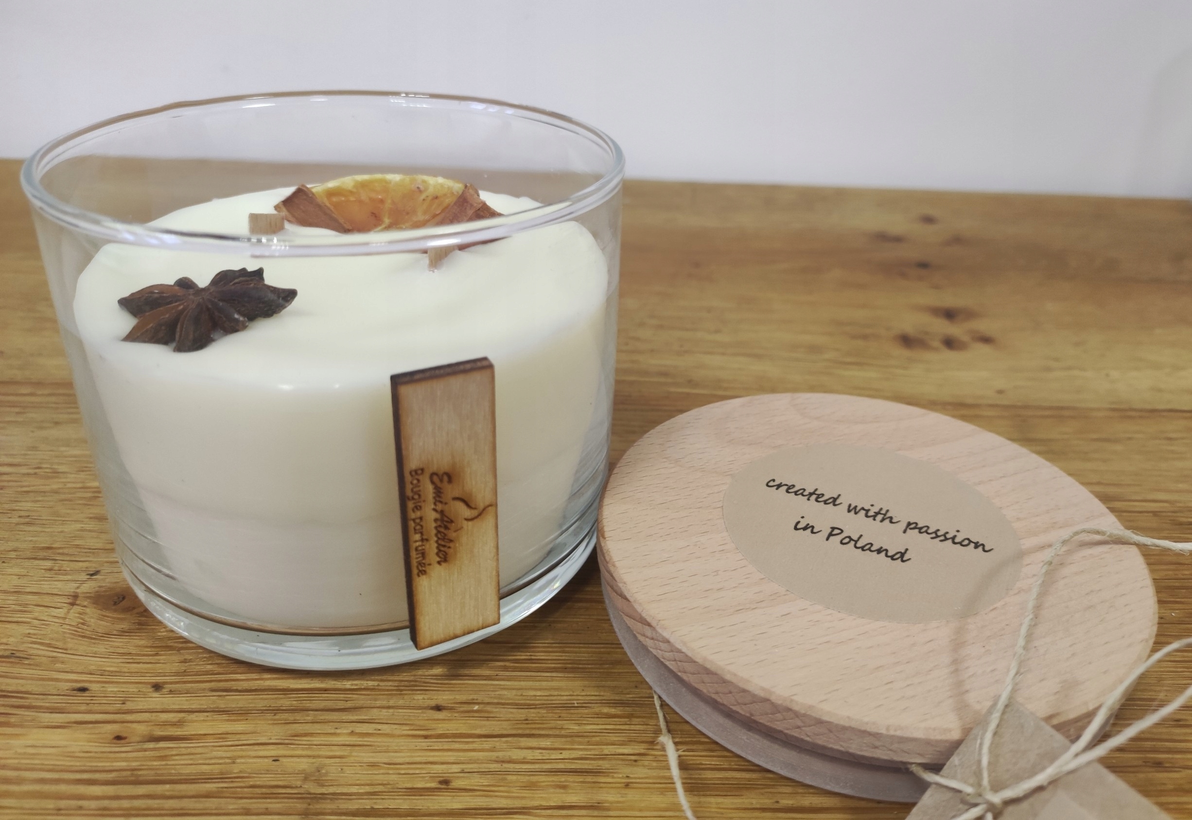 Sójová Svíčka Orange Spices Dřevěná Etiketa Trubka 500 1 Kus