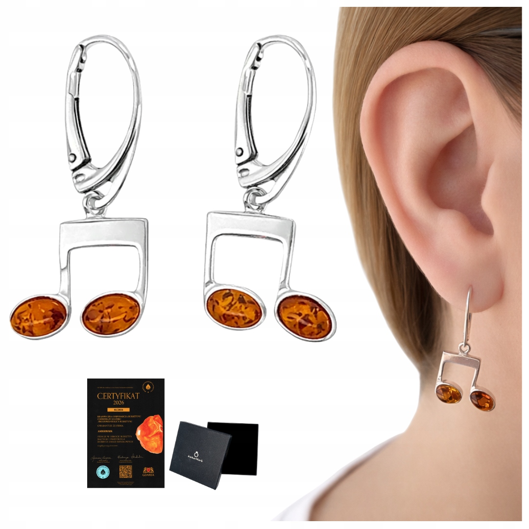 Stříbrné náušnice s jantarovým koňakovým zapínáním, anglické stříbro 925
