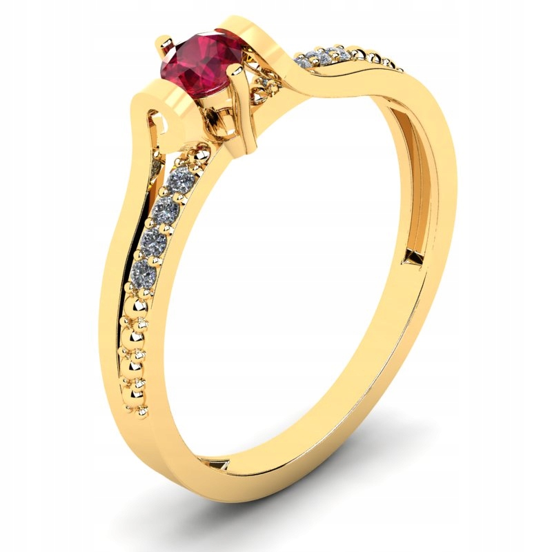 

Pierścionek Złoty Zaręczynowy Z Rubinową Cyrkonią