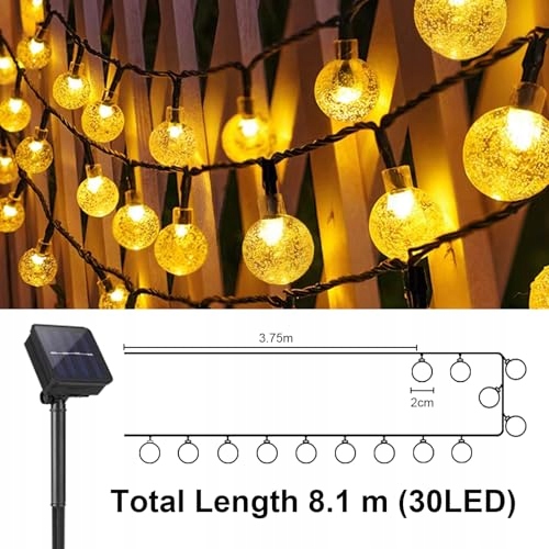 LQWELL WODODOPORNA SOLARNA GIRLANDA ŚWIETLNA ŁAŃCUCH KULE 30LED 8M — miniatura 7