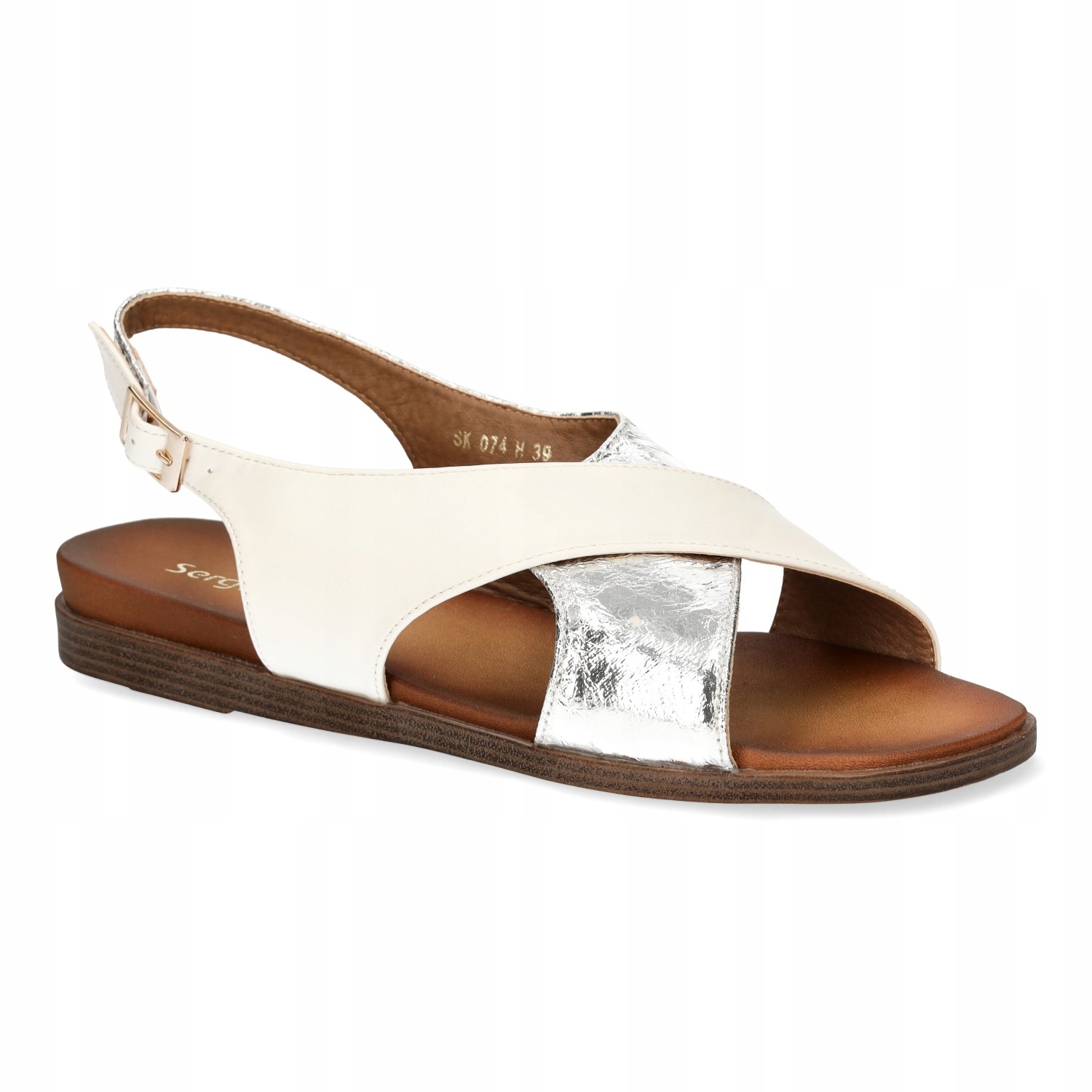 SANDAŁY DAMSKIE ELEGANCKIE NA PŁASKIM OBCASIE SERGIO LEONE BIAŁE R.39