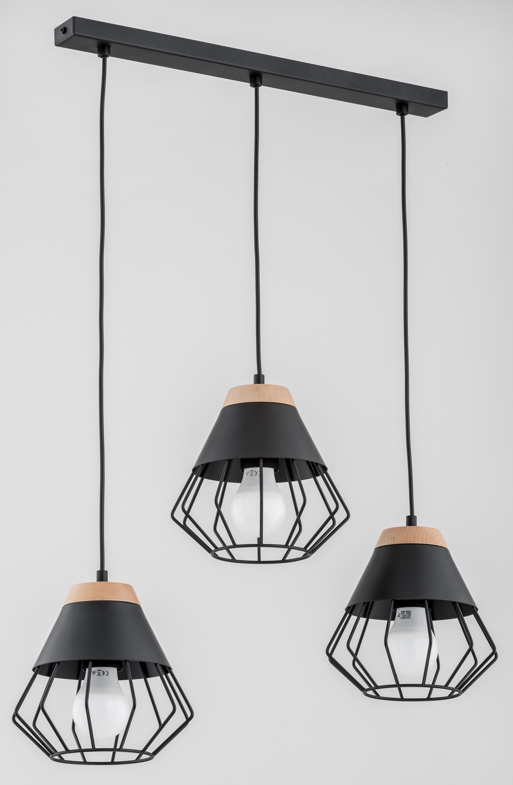Loftová závěsná lampa Rina 3x E27, výška 90 cm černá