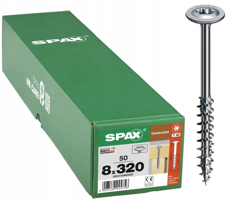 Talířový Šroub 50 Ks 8*320 MM Tx Wirox Spax
