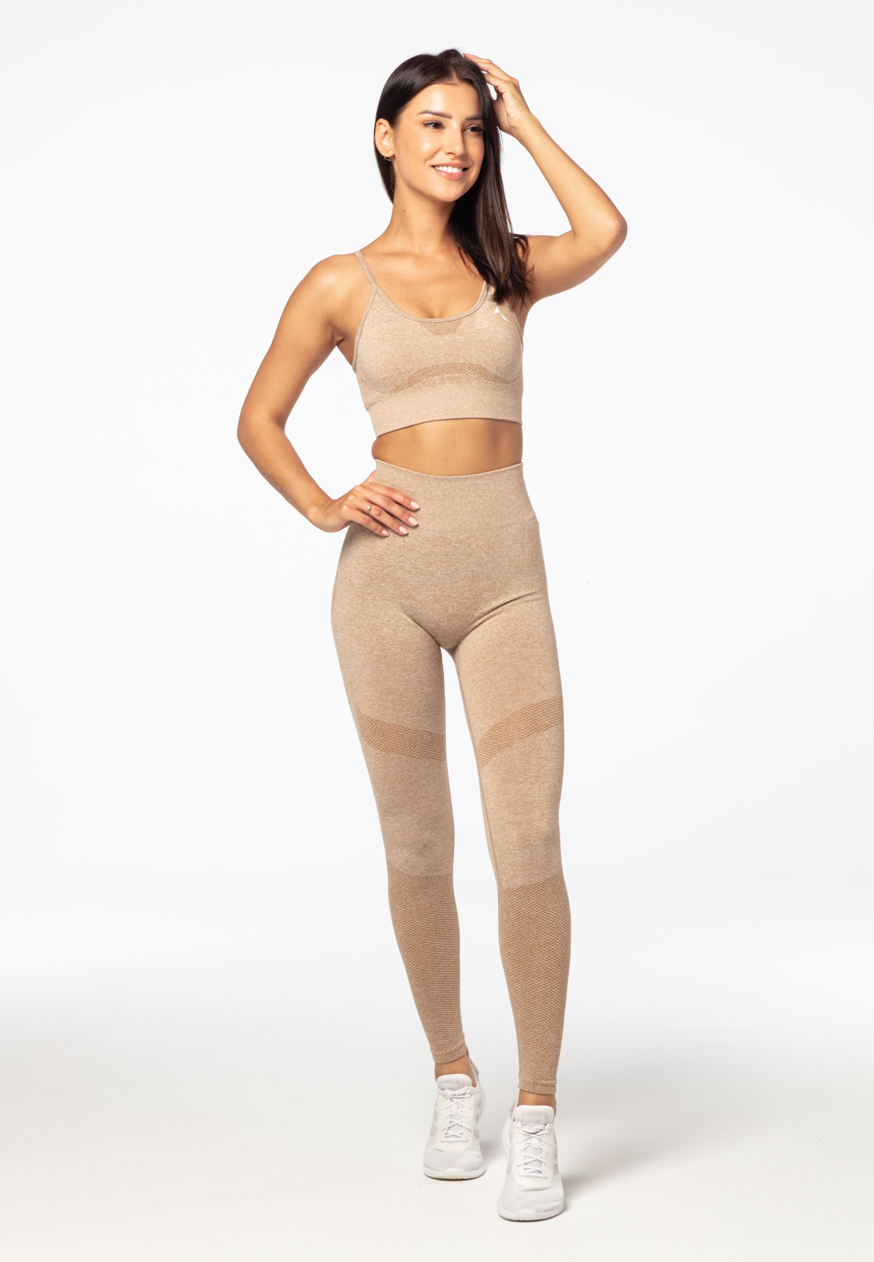 Legginsy damskie beżowe wysoki stan bezszwowe S Długość nogawki długa