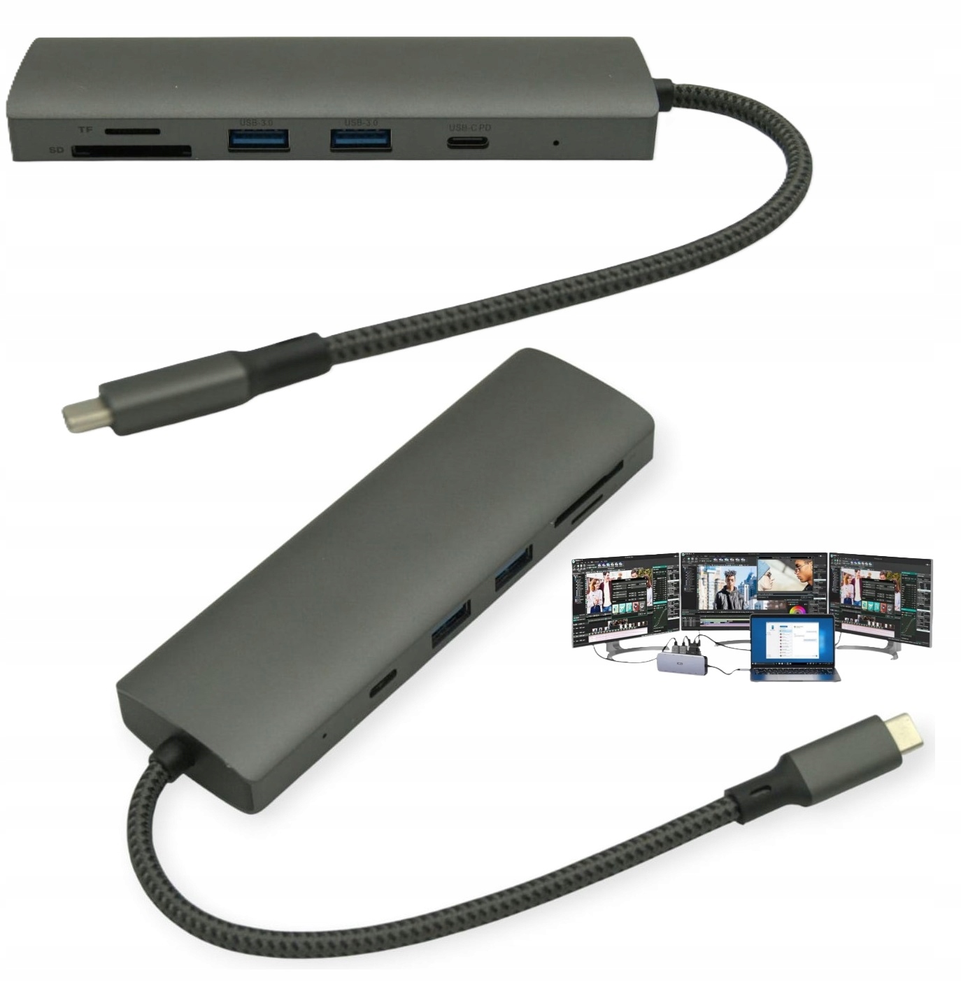 Hub pro notebooky Fujitsu Multiport Usb-c s Pd nabíjením Čtečka Sd MicroSD