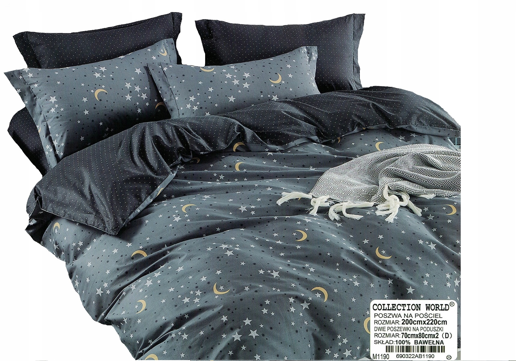 KOMPLET POSCIELI 220X200 100% BAWEŁNA 3 CZĘSCIOWA DWUSTRONNA