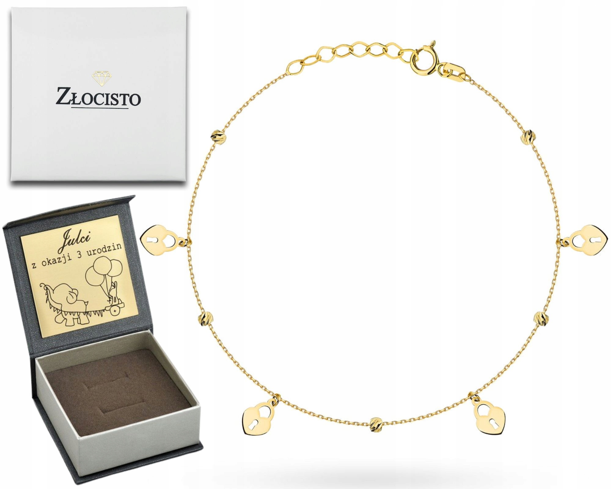 Zlatý Náramek Celebrity S Kuličkami A Visacími Zámky 585