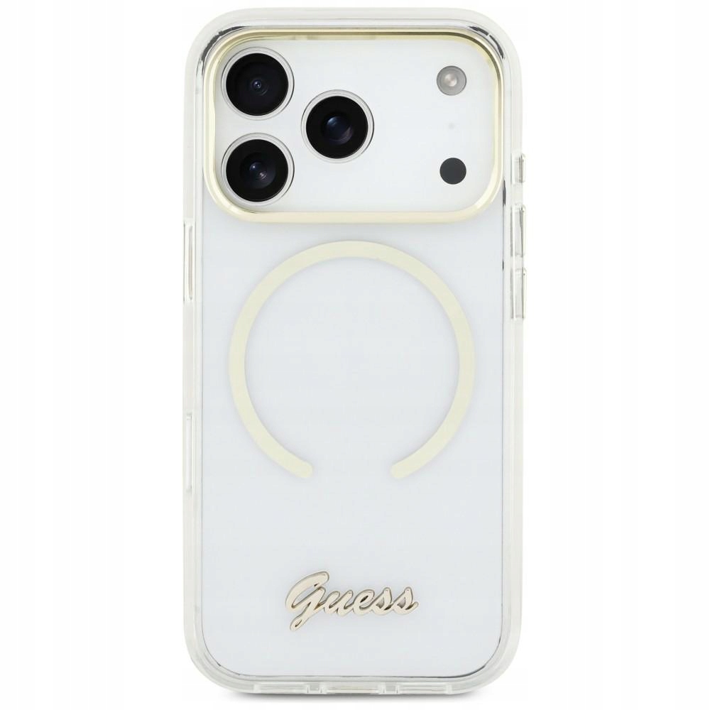 Pouzdro Guess IML Script Metal MagSafe pro iPhone Air je průhledný