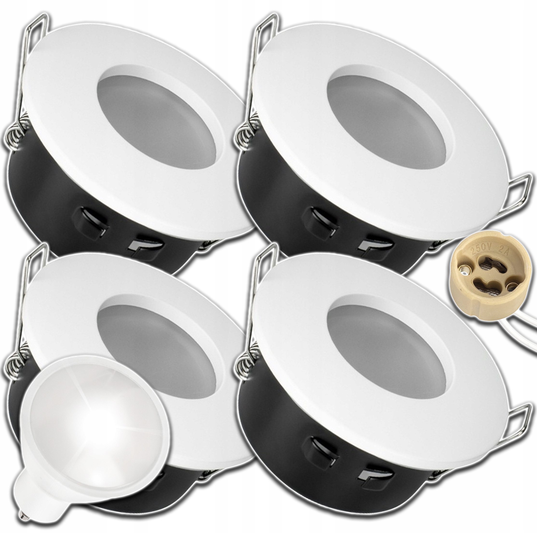 4x Stropní Svítidlo Kulaté Bílé IP64 Hermetické+žárovka GU10 1,5W 4000K