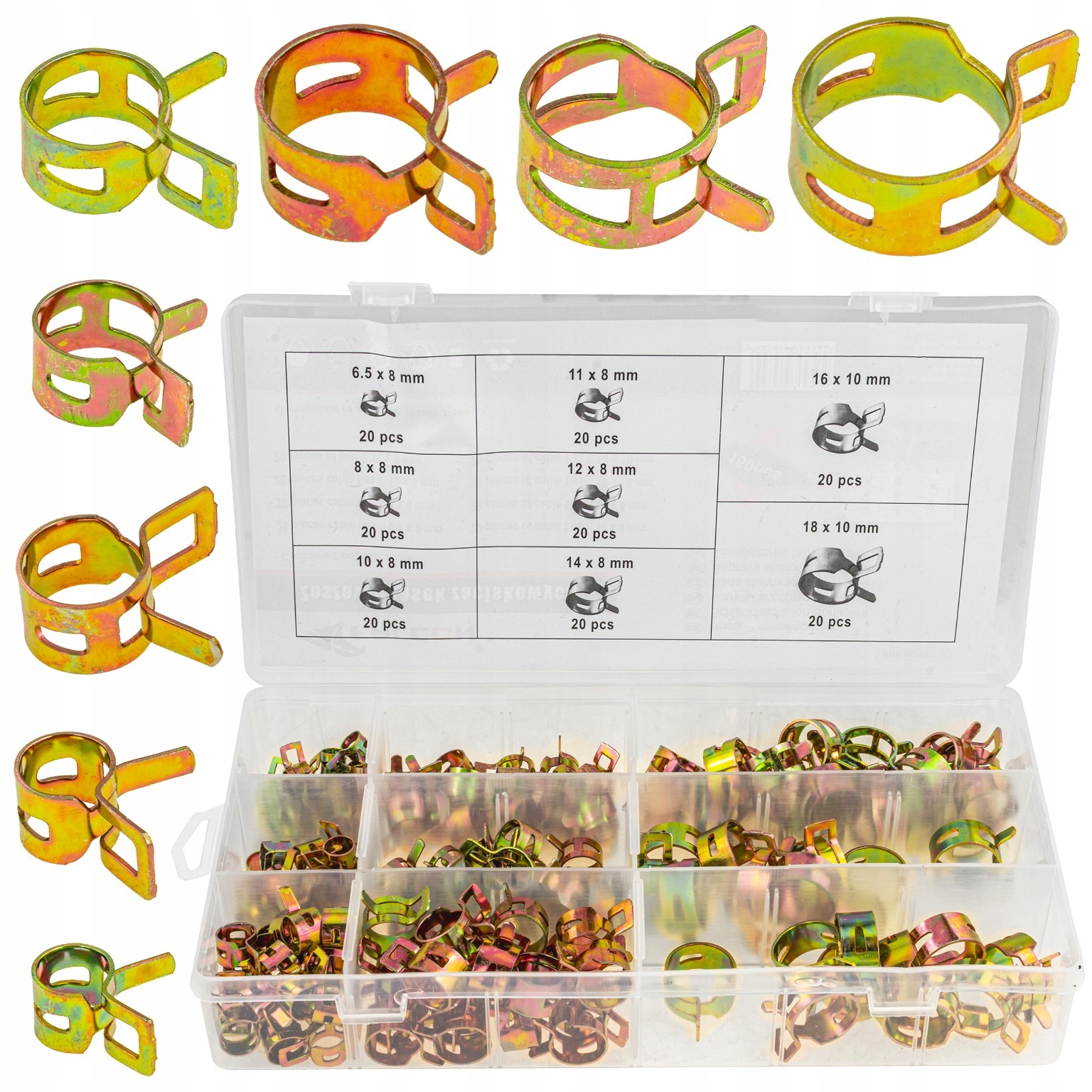 Zestaw Opasek Sprężynowych Zaciskowych Na Przewody 6,5MM-18MM Obejmy 160SZT
