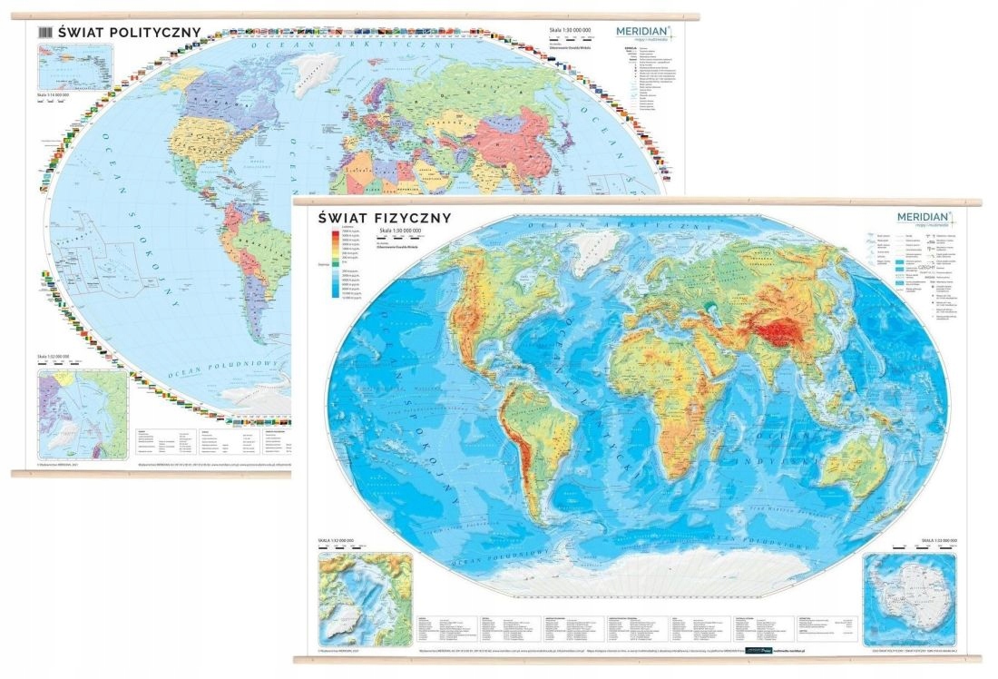 Świat Mapa Ścienna Polityczna Fizyczna W Drewnie