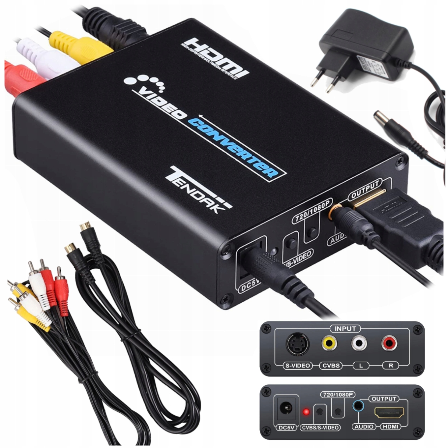Převodník z AV/S-Video na Hdmi audio jack 3,5 mm Rca Svideo adaptér sada
