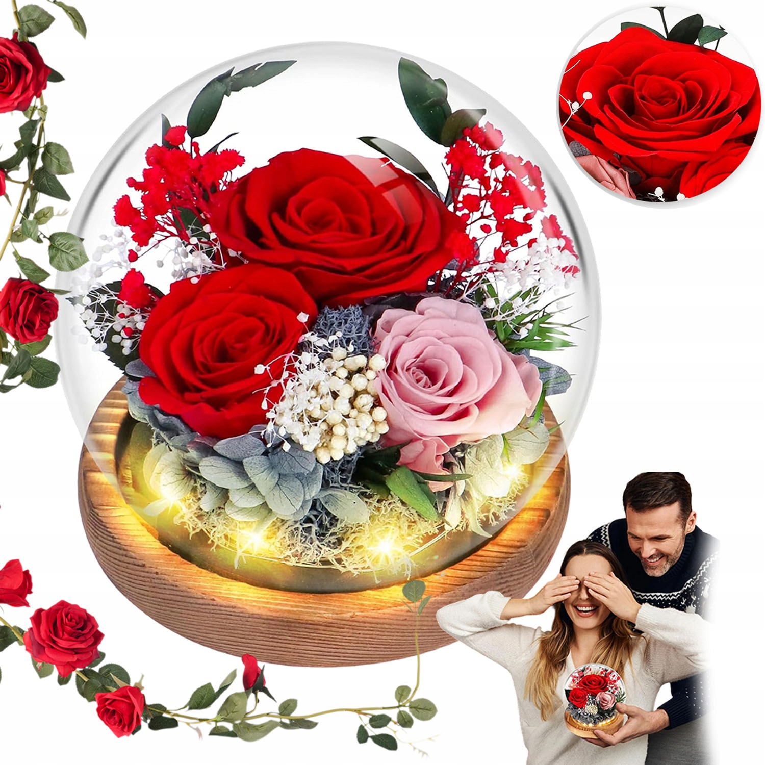 Stabilizovaná Růže Ve Skle Kytice Červené Květy Nápad Na Dárek Ke Dni Žen