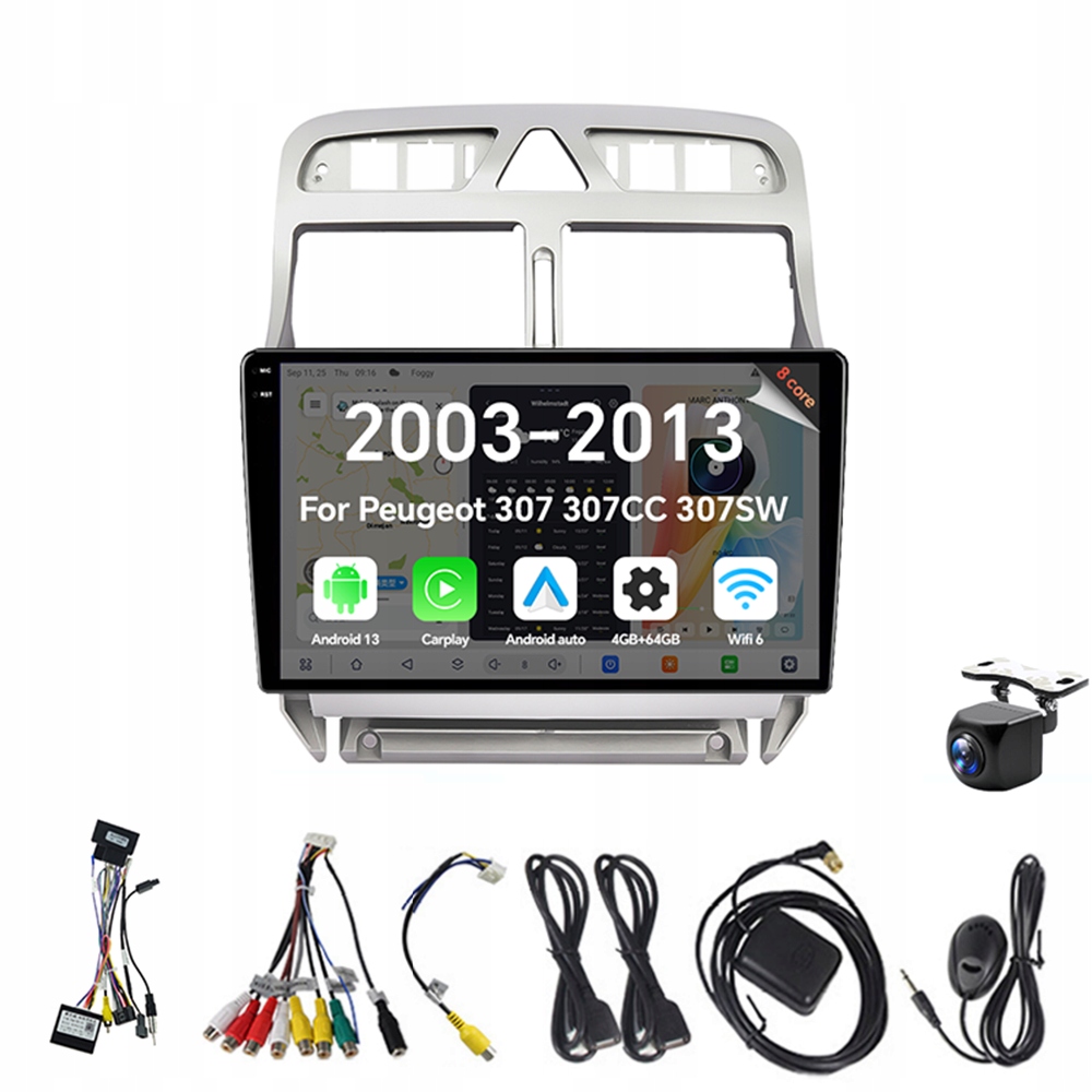 2Din Android 13 autorádio pre Peugeot 307 307CC 307SW 2002-2013 4G 64G