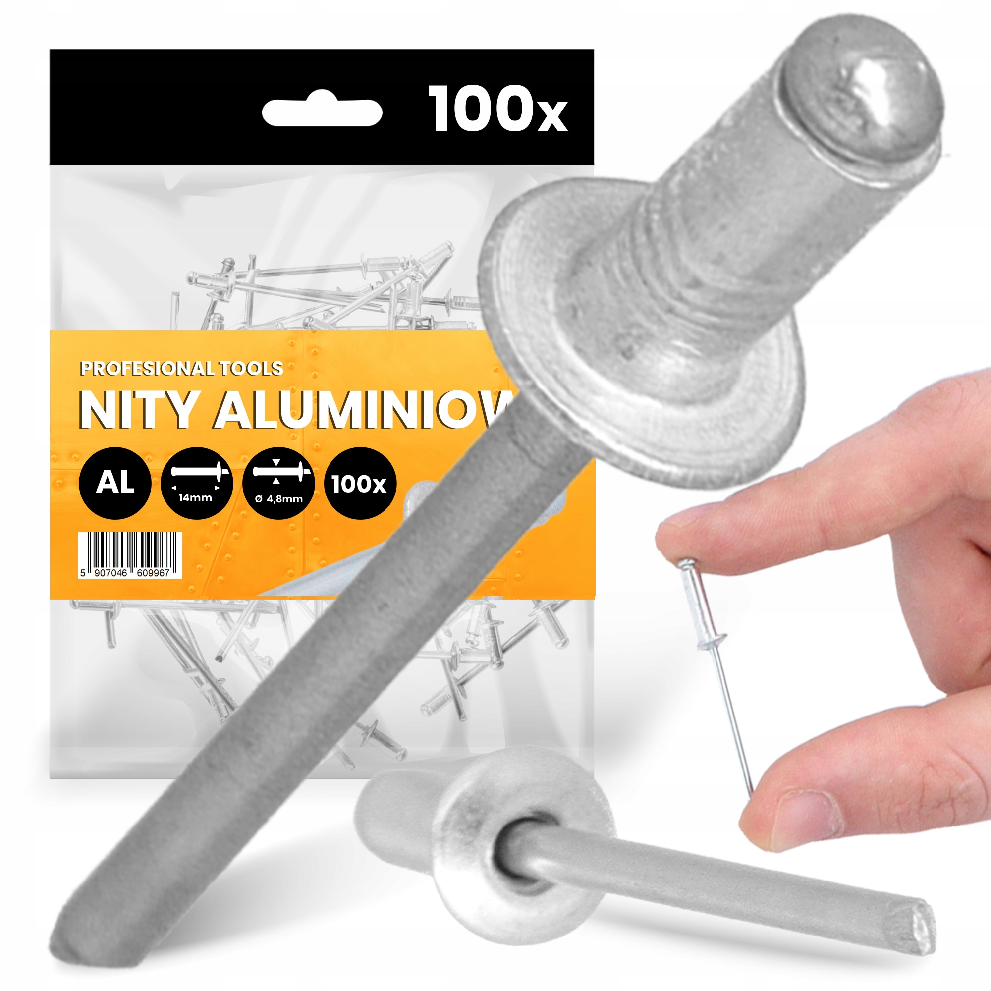 100x Nity Zrywalne 4,8x14 mm Aluminiowe Stalowe Ocynkowane Nierdzewne Ni Iu