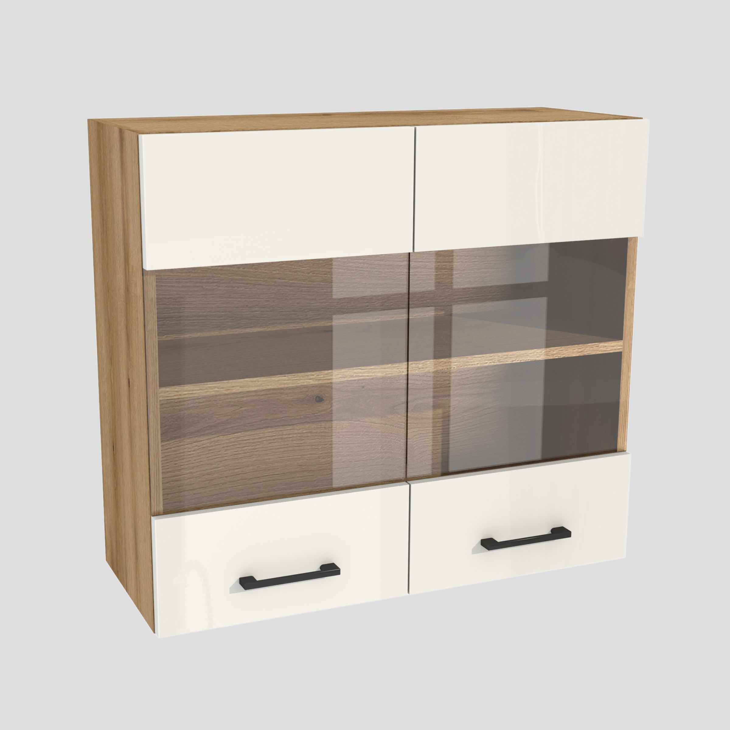 Kuchynská skrinka horná vitrína 80/72 Capri Dub Evoke predná strana Biely Akryl Lesk