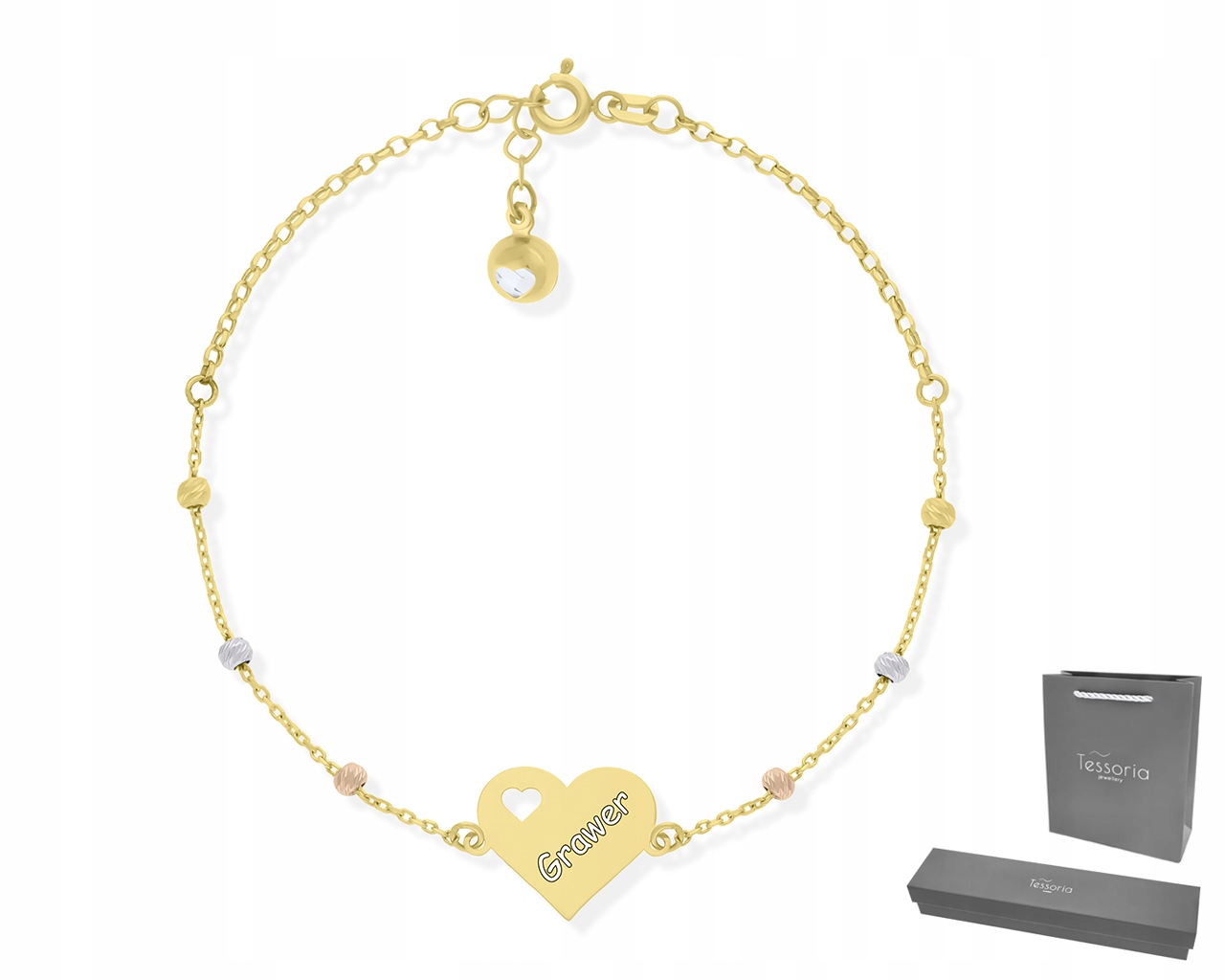Náramek Zlaté srdce Gravírování Lesklé kuličky 585 Dámské jako Dárek