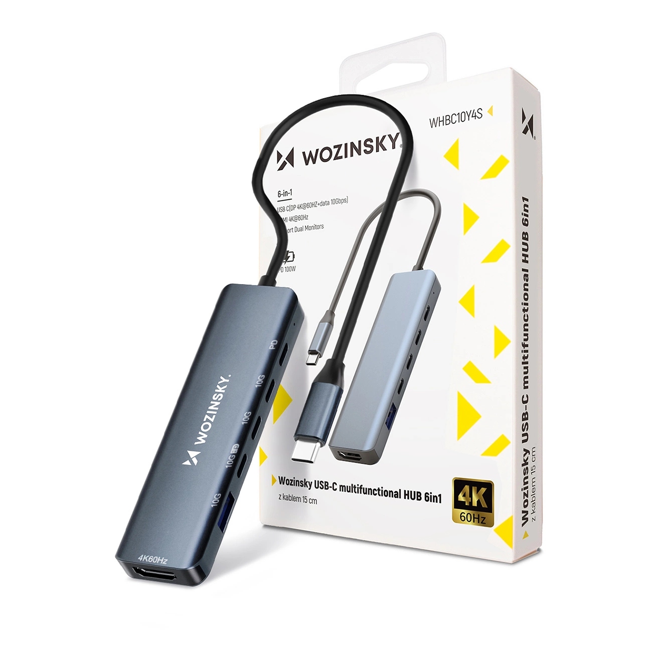 Usb-c hub 6 v 1 Wozinsky WHBC10Y4S multifunkční, hliníkový, s kabelem 15