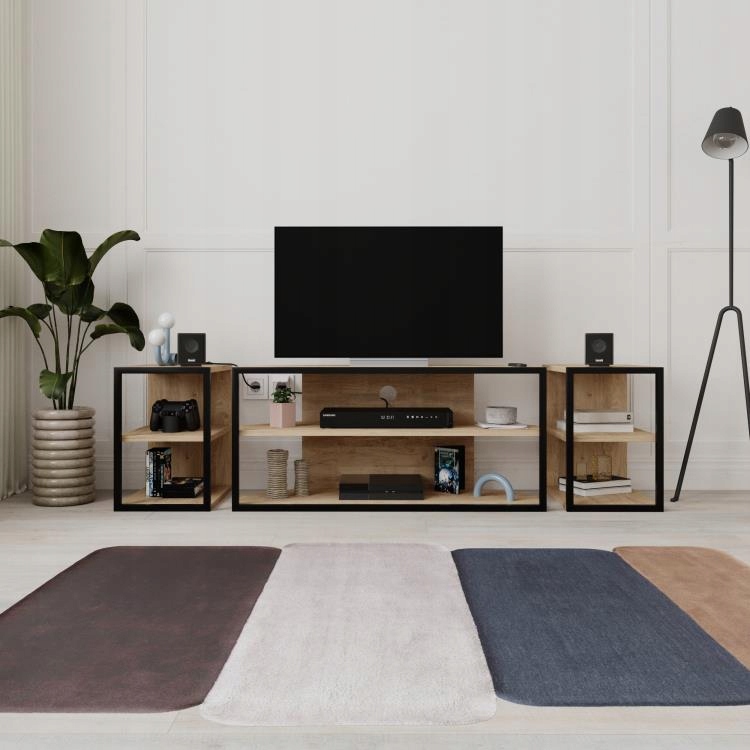 Sada Tv stolíka 2 ks bočných stolíkov Houseland Echo dub zafírový/čierna