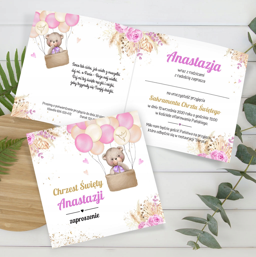 Zaproszenia na Chrzest Personalizowane z kopertą Wysokość produktu 15 cm