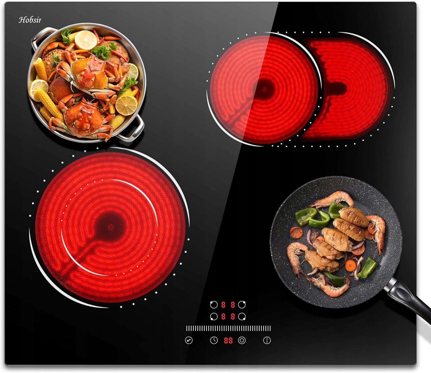 Hobsir keramická 4-plotýnková vestavná deska s 9 úrovněmi výkonu 6000 W 60 cm