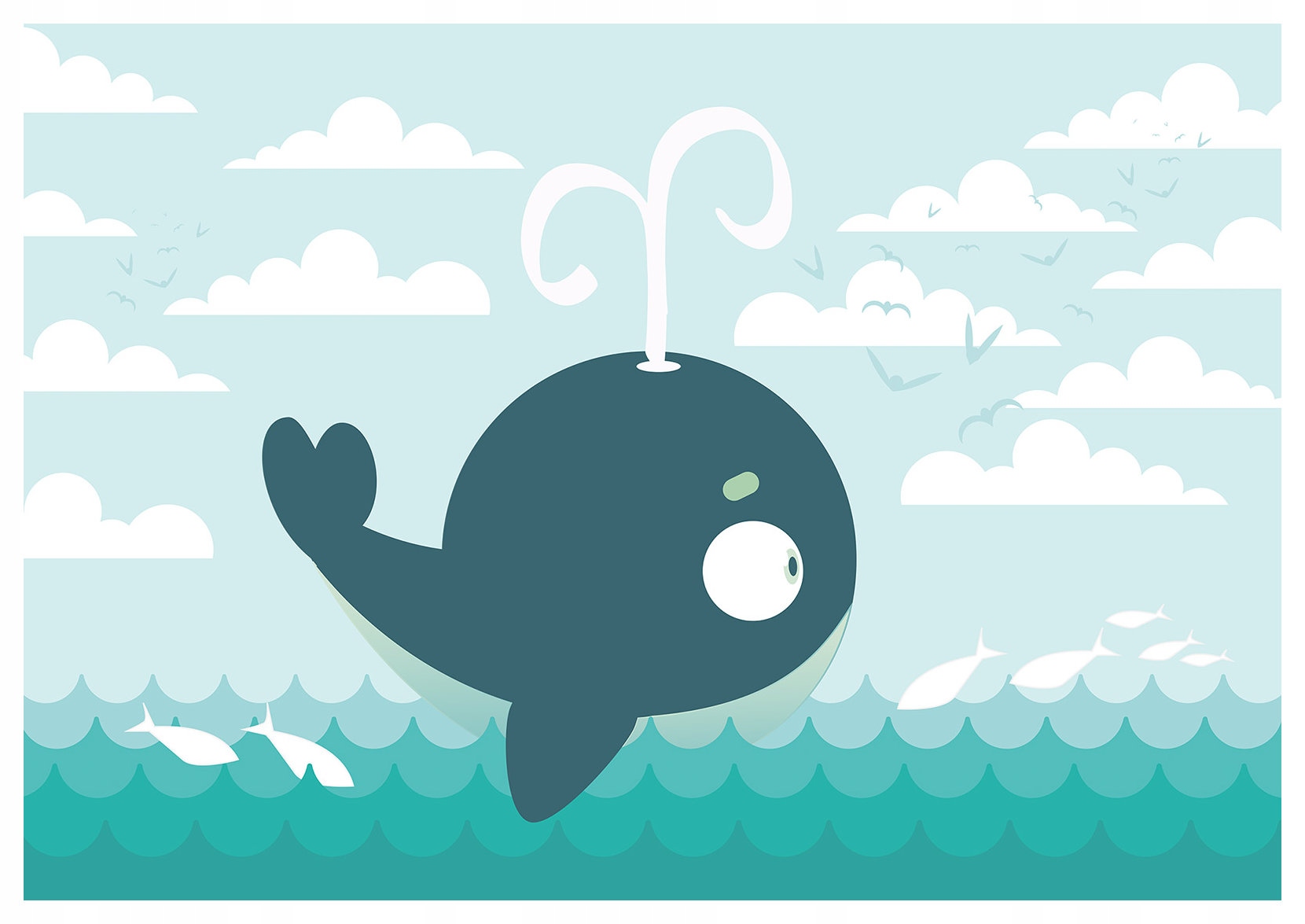 Fototapeta Veselý velryba oceán rybičky do dětského pokoje 368x254 lepidlo