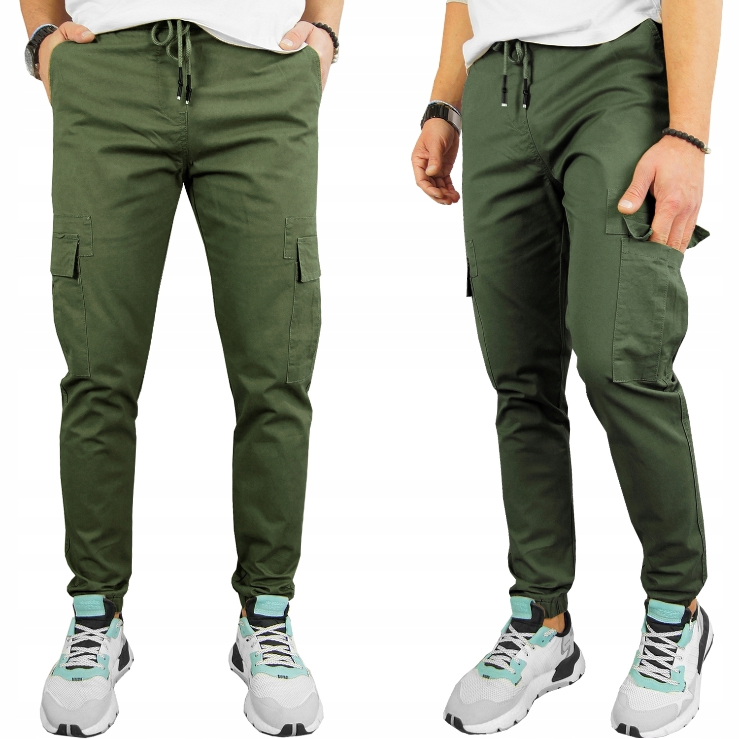 

Męskie Spodnie Joggery Bojówki kieszenie Khaki XL