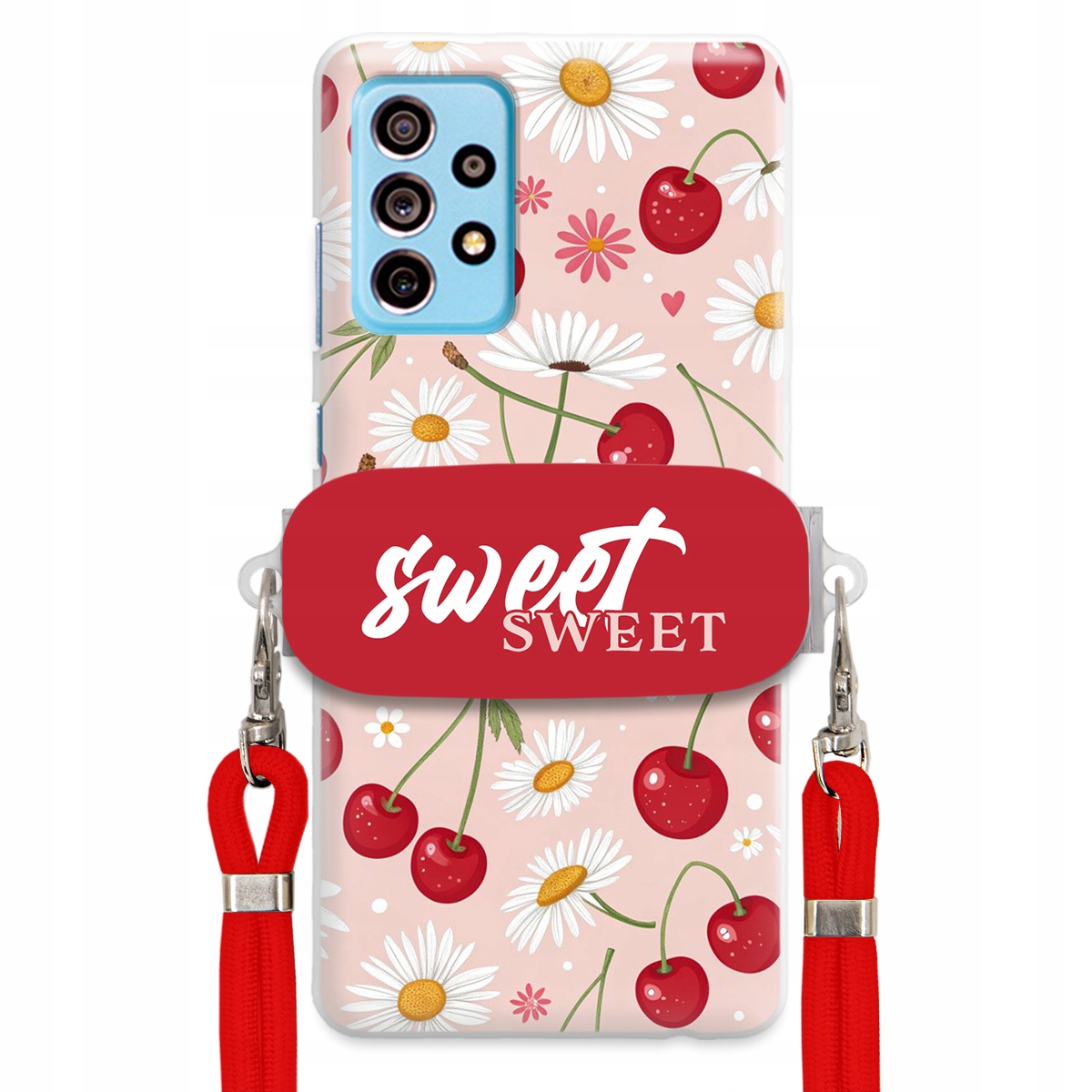 Puzdro pre Samsung A73 5G Červené vodítko Crossbody držiak Sweet Kvet čerešne