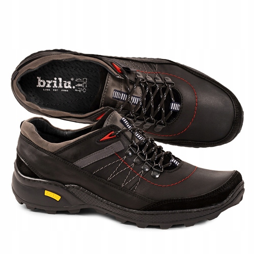 Brilu Polskie Skórzane Buty Trekkingowe Męskie Emerson Czarne 45