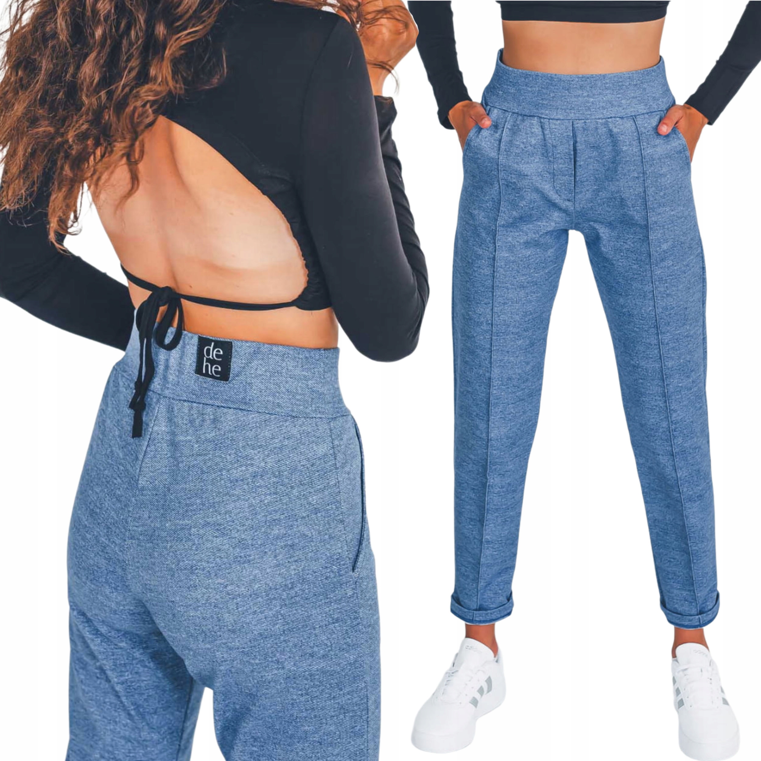 Dámské bavlněné vysoké tepláky s výstřihem, velikost M