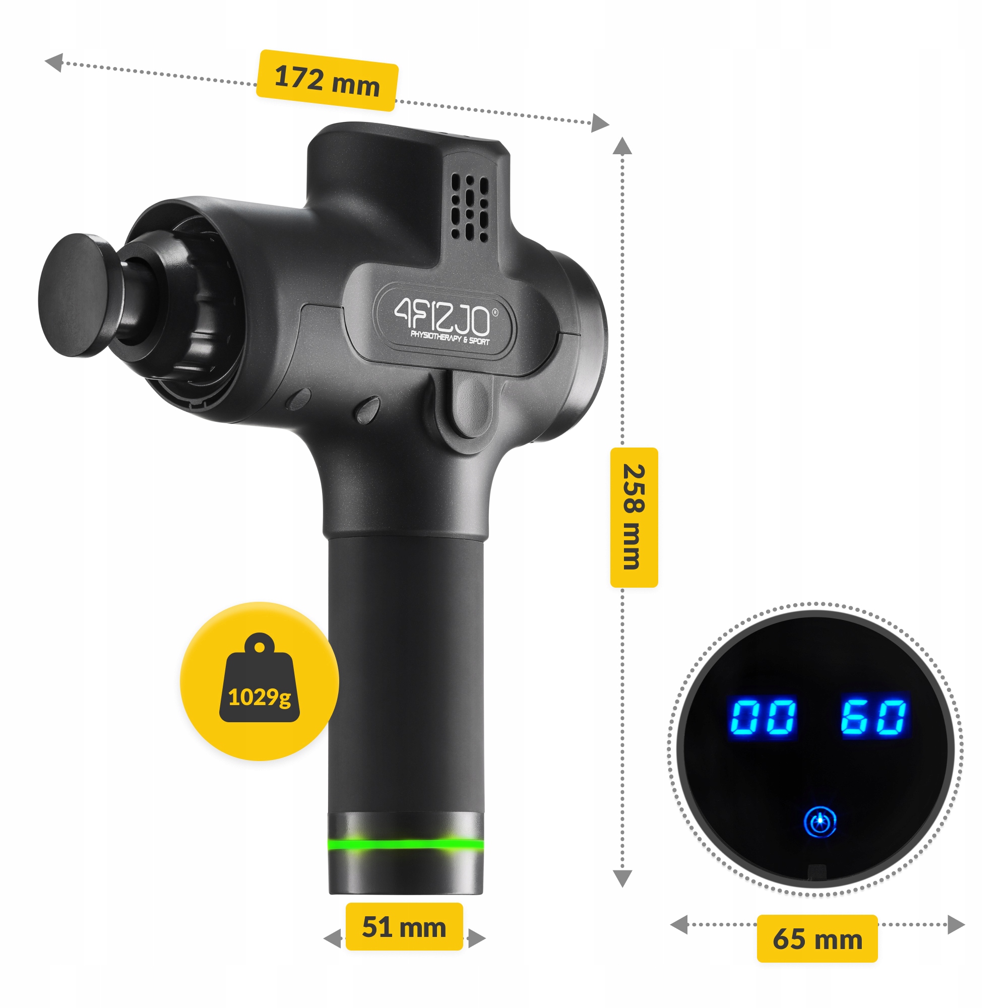 MASAŻER WIBRACYJNY PISTOLET DO MASAŻU 6 GŁOWIC PRO Liczba programów 6